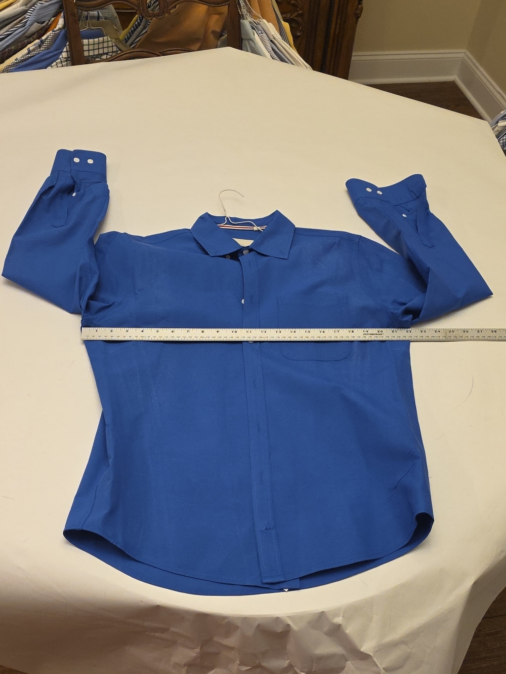 Oxford Blue Button-Up Shirt with Yellow Label